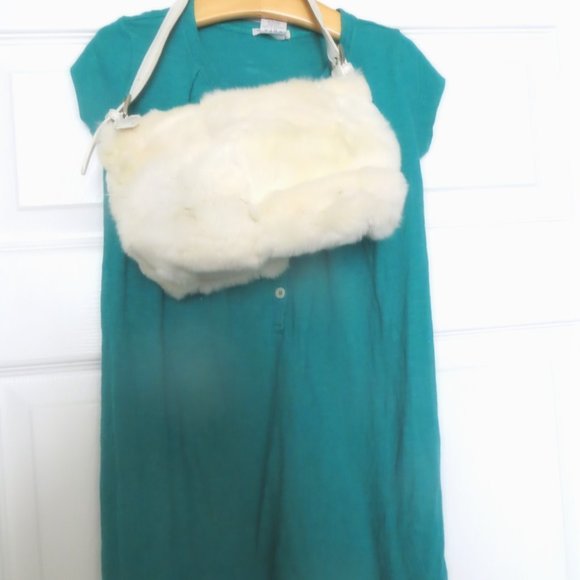 Paola by P.d.L White Rabbit Fur Purse with Leather Trim Evening or Girls - Picture 5 of 5